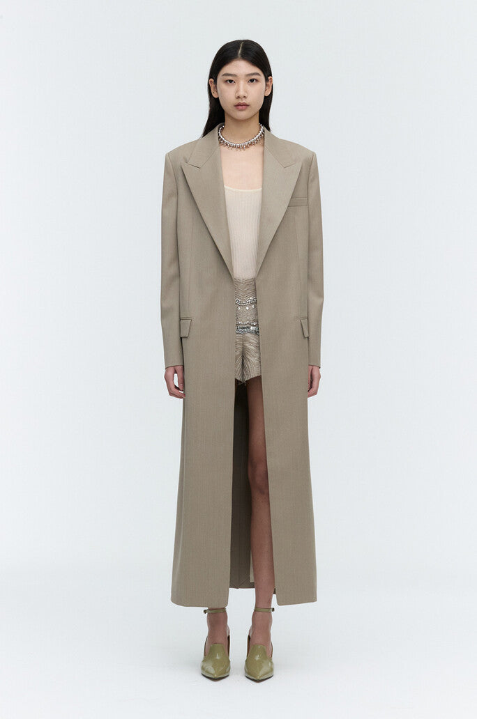 Wool Twill Single Breasted Long Coat