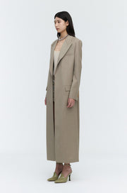 Wool Twill Single Breasted Long Coat