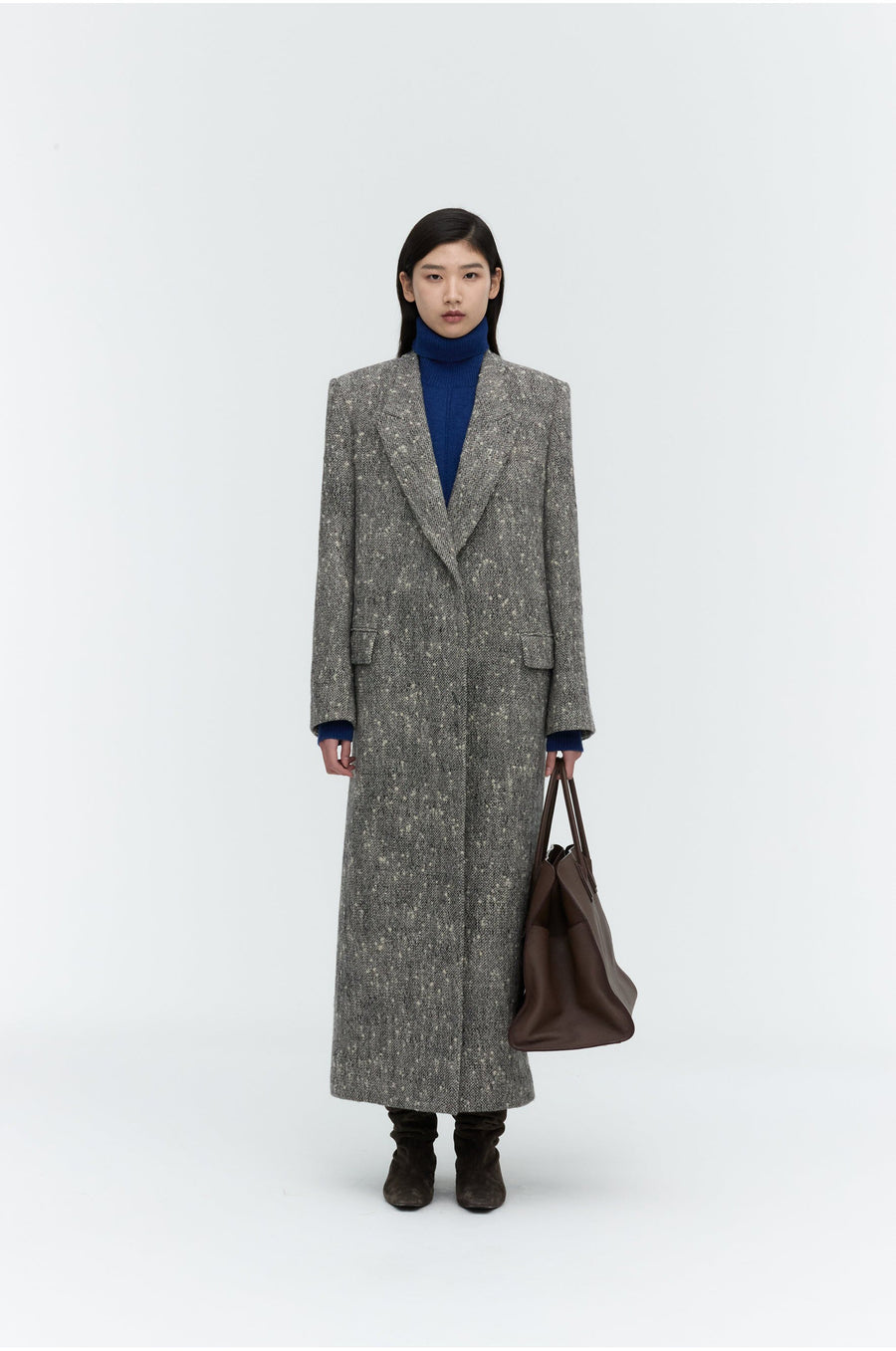 Peaked Lapel Wool Maxi Coat